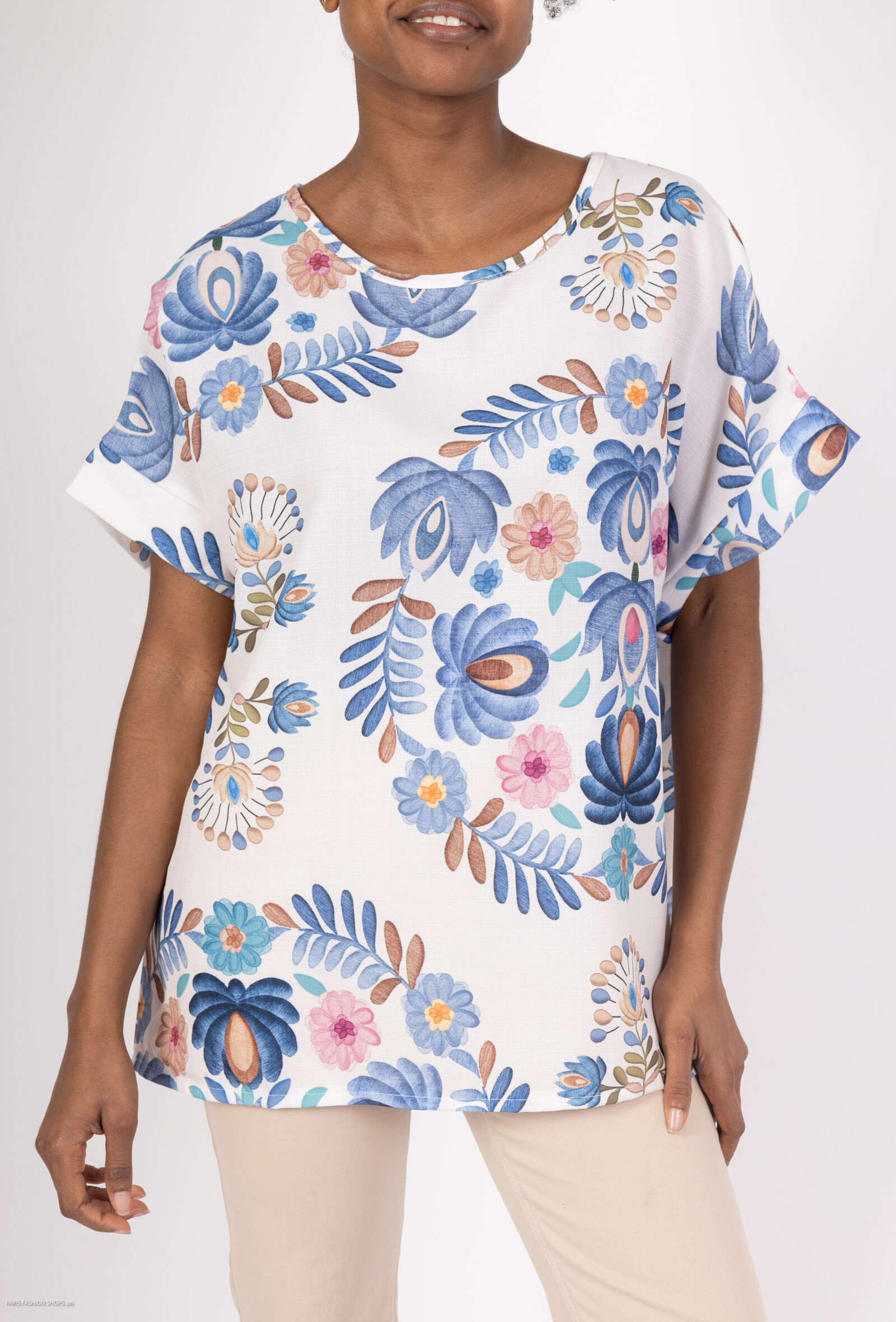 Grossiste C'Belle - Blouse imprimé fleurs col rond