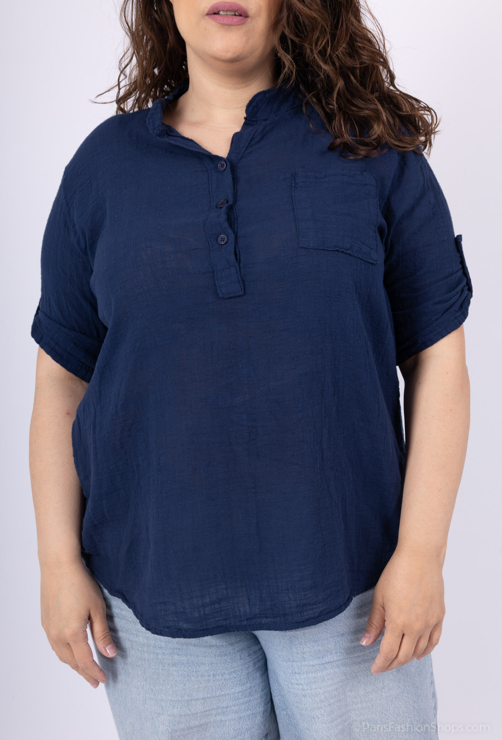 Mayorista C'Belle - Camisa lisa de tamaño grande con bolsillo delantero