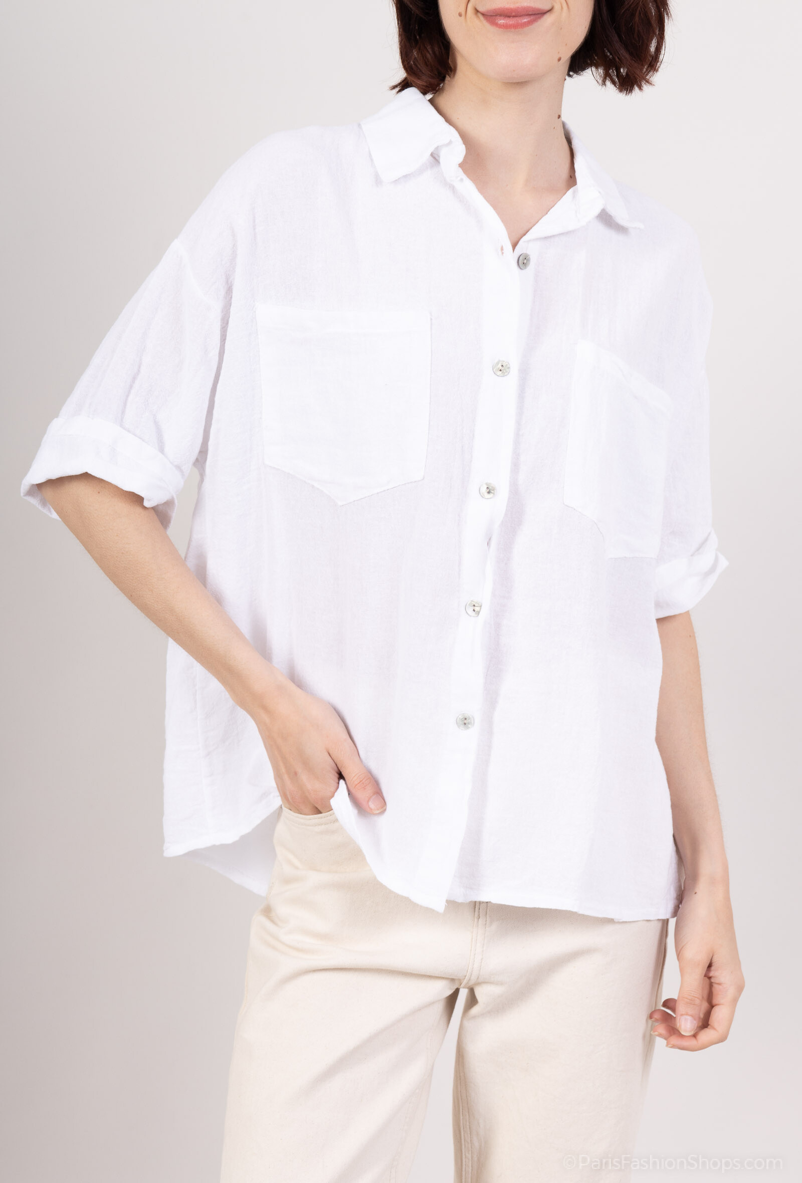 Grossista C'Belle - Shirt con 2 tasche di lino anteriore Mix
