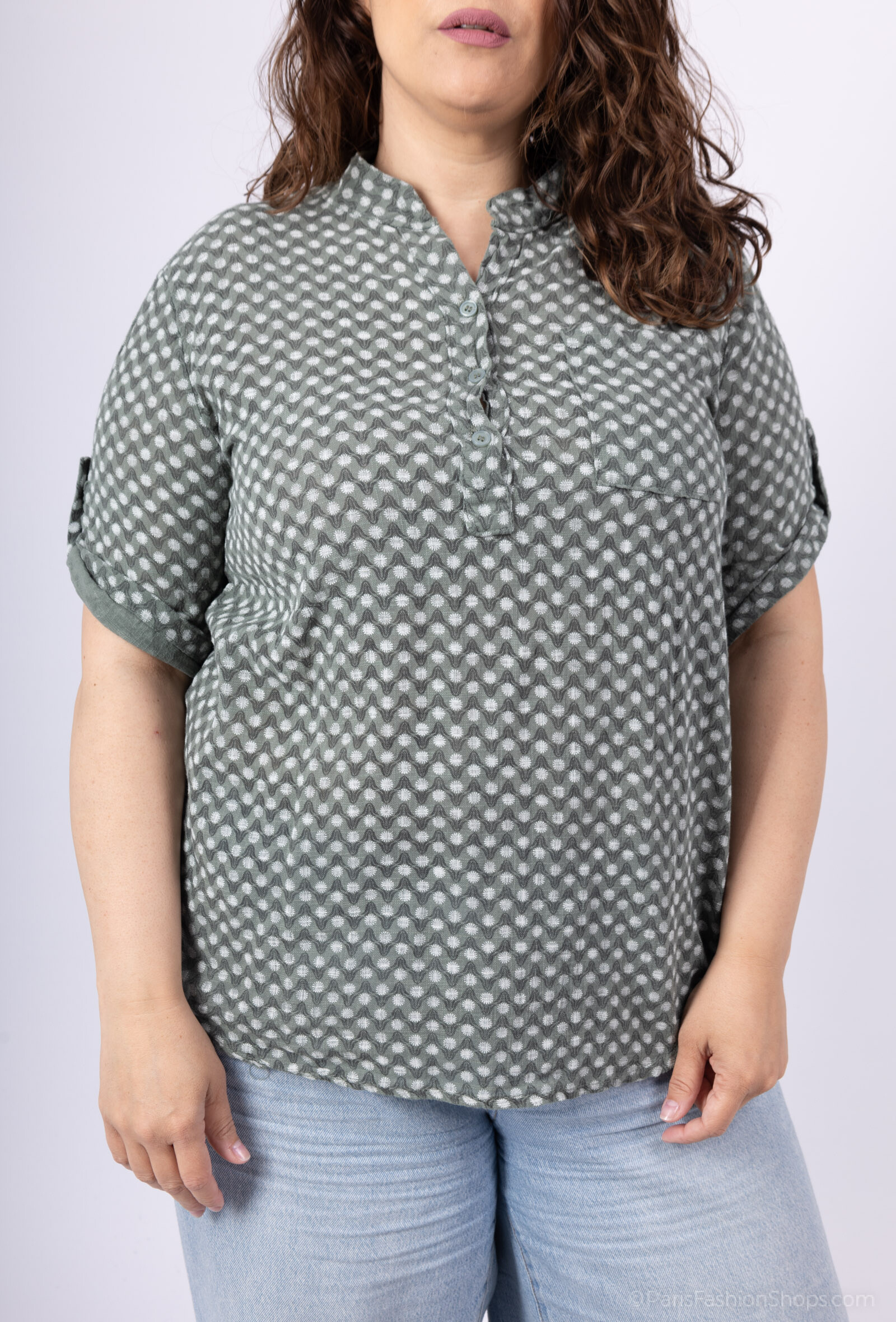 Grossiste C'Belle - Chemise grande taille imprimé à pois en coton