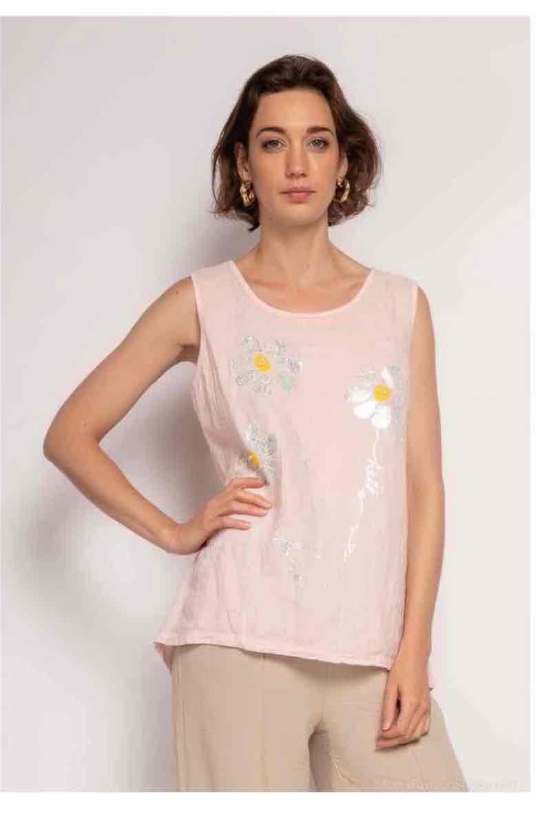 Großhändler C'Belle - Top aus zweifarbigem Material mit Blumen