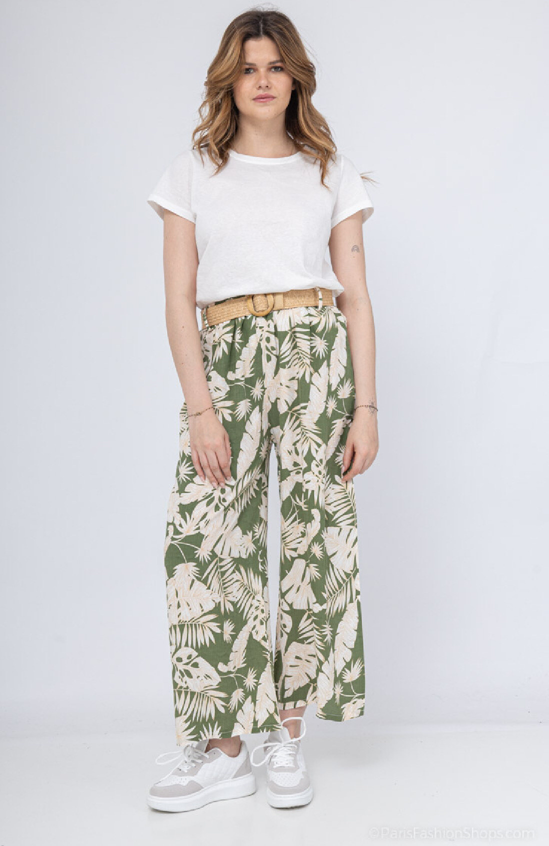 Grossiste C'Belle - Pantalon imprimé fleurs avec ceinture