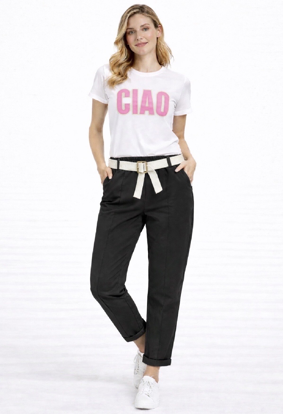 Grossiste C'Belle - Pantalon uni couture marquée avec ceinture longueur 100 cm bassin 52cm