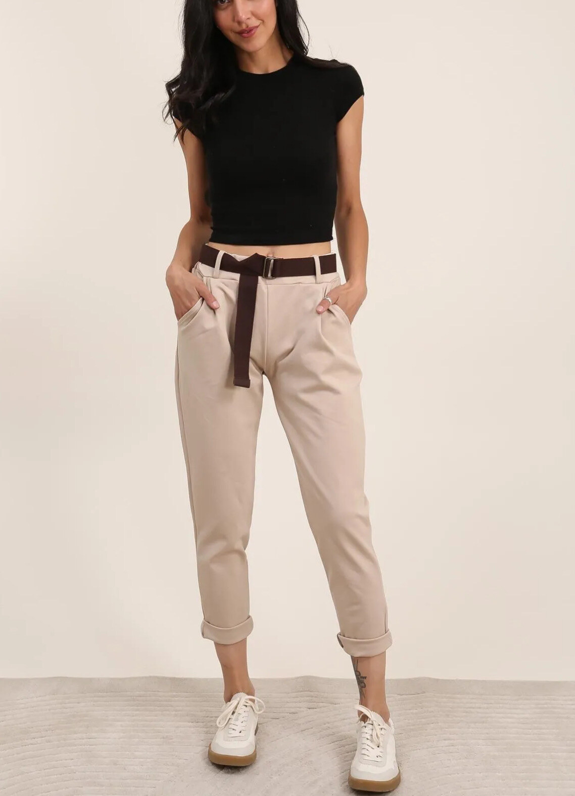 Grossiste C'Belle - Pantalon uni en  avec une ceinture