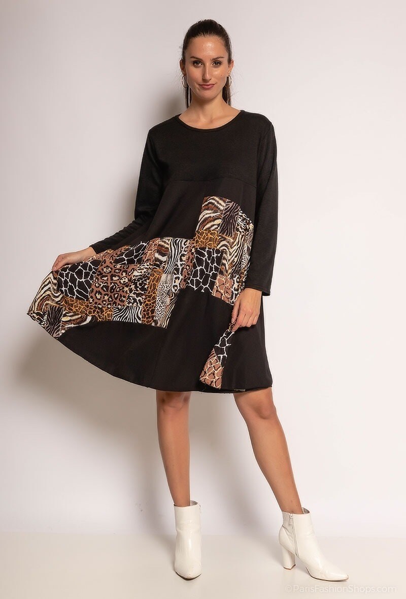 Grossiste C'Belle - Robe patchwork à imprimé animal