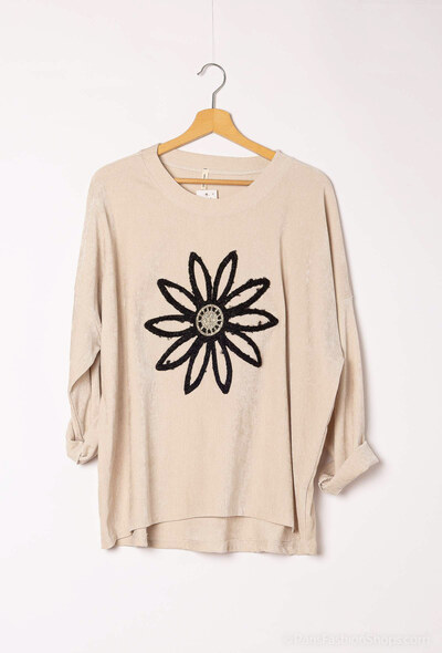 Grossiste C'Belle - Sweat en velour côtelé imprimé fleurs Grossiste C'Belle - Sweat en velour côtelé imprimé fleurs
