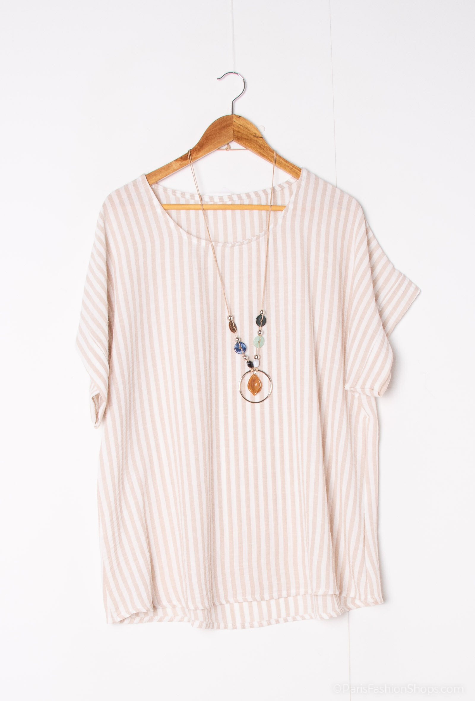 Grossiste C'Belle - T-shirt manche courte à rayure avec un collier