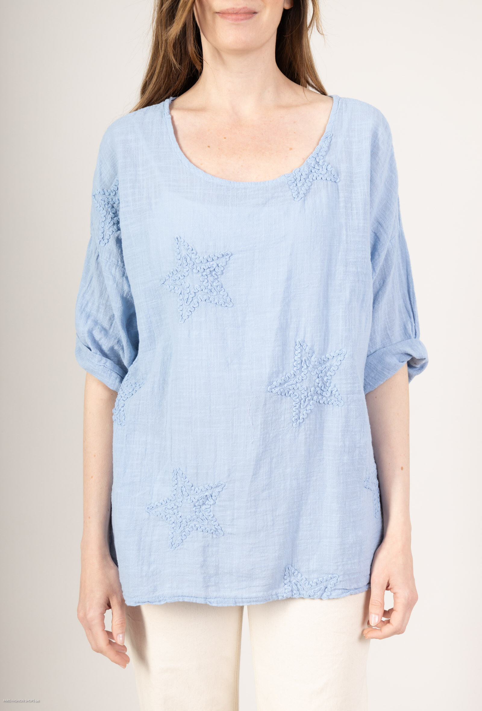 Grossiste C'Belle - T-shirt brodé étoile en lin mélanger
