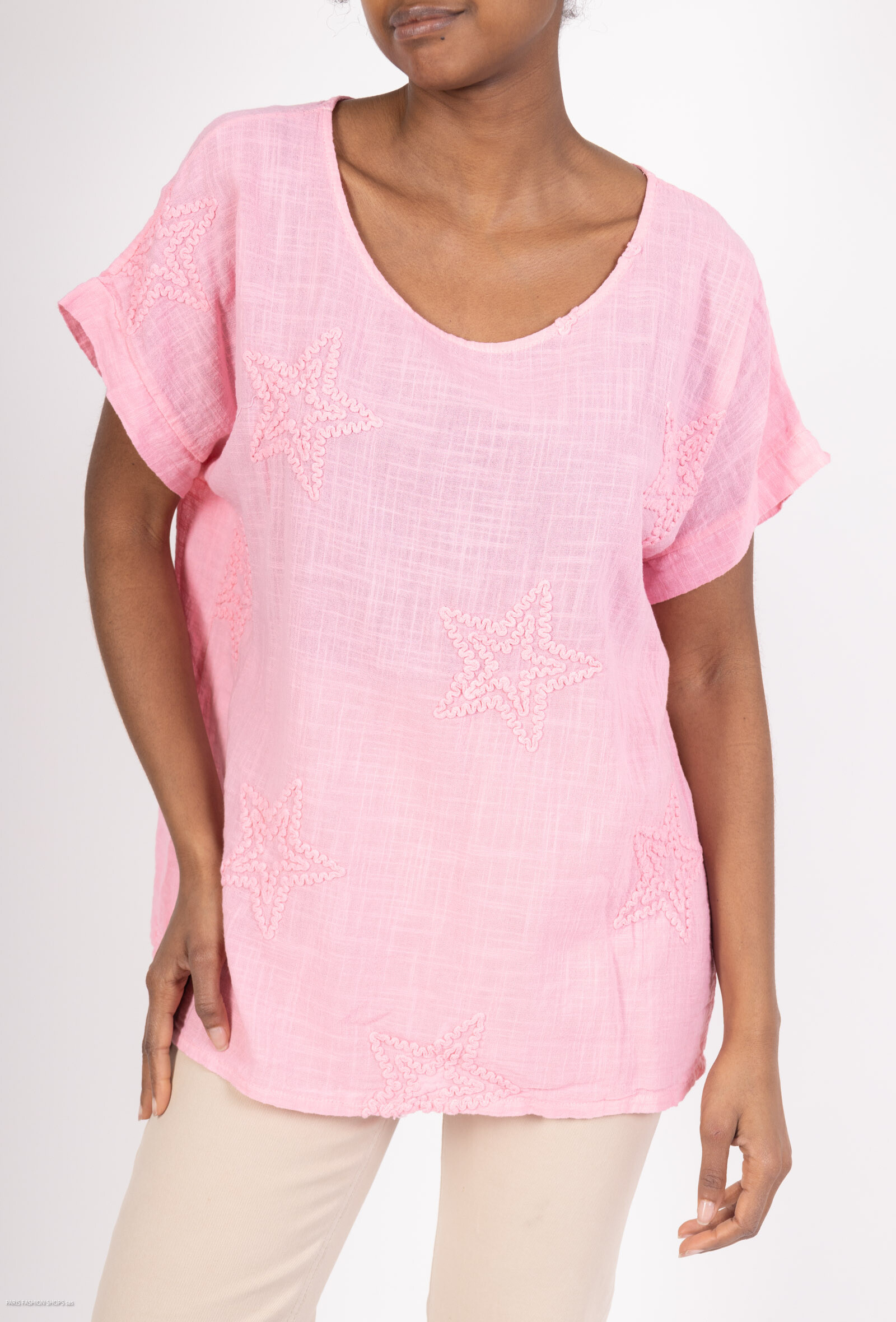 Wholesaler C'Belle - Linen star embroidered t-shirt Mix