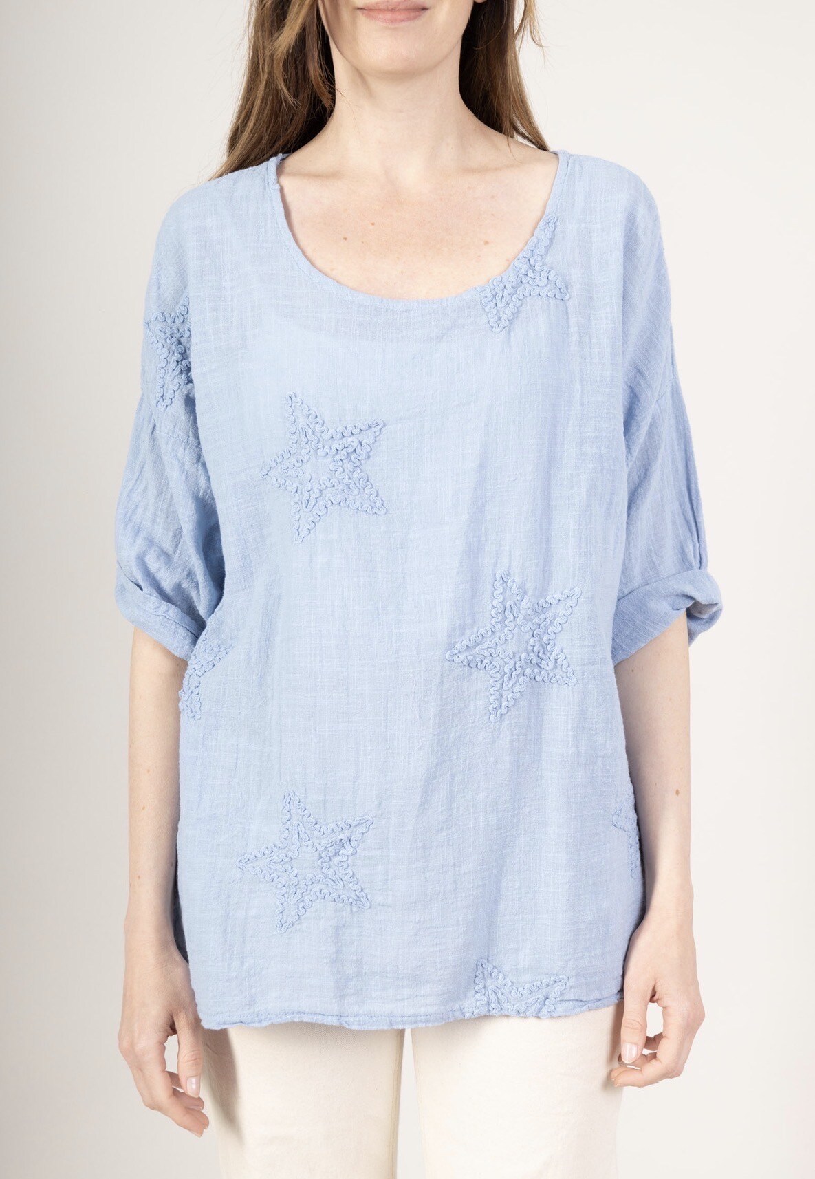 Grossiste C'Belle - T-shirt brodé étoile en lin mélanger