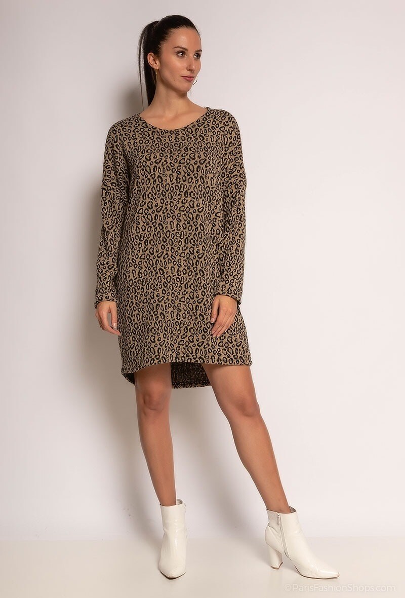 Grossiste C'Belle - Robe en maille à imprimé léopard