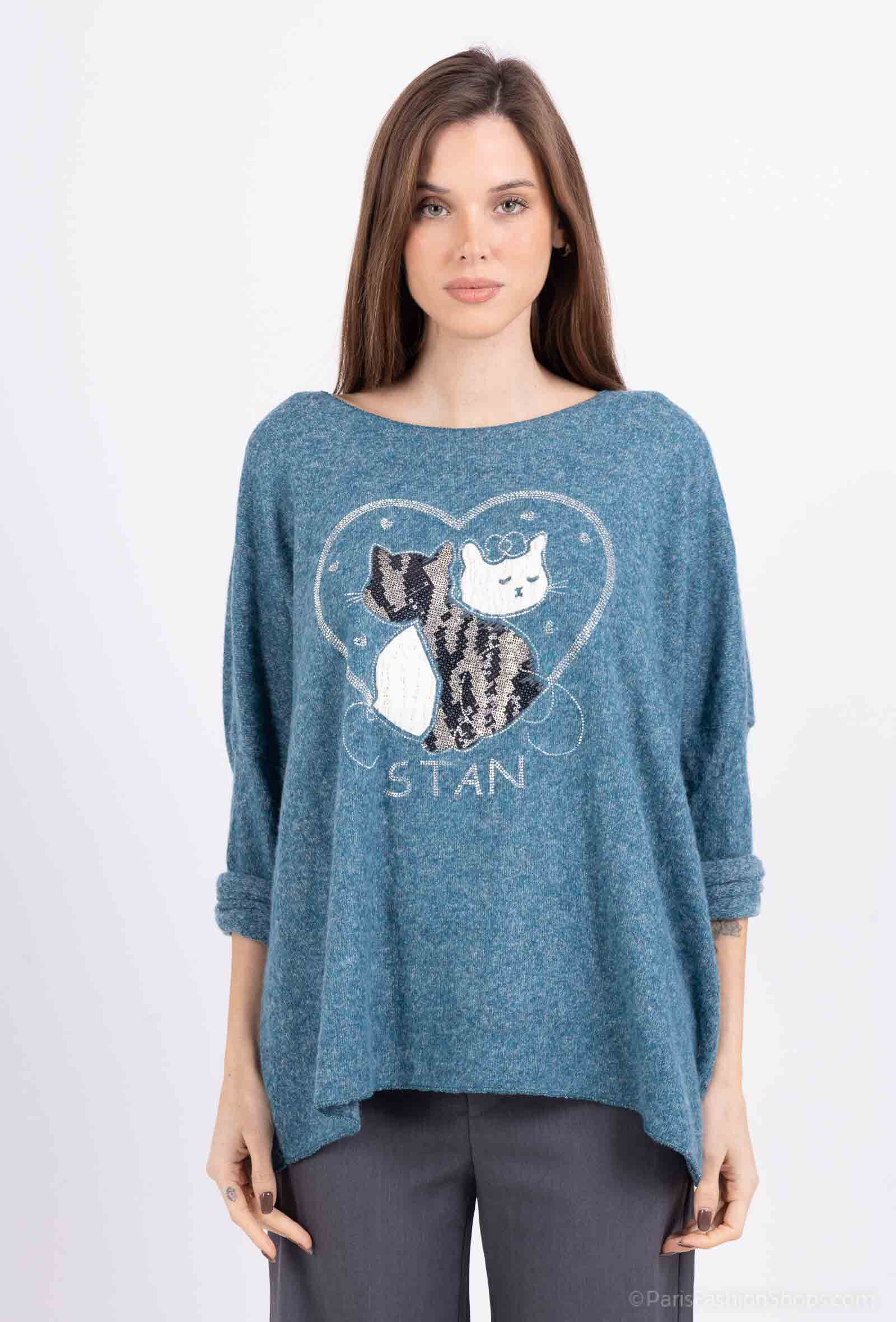 Wholesaler C.CONSTANTIA - Sweater with cats and heart print