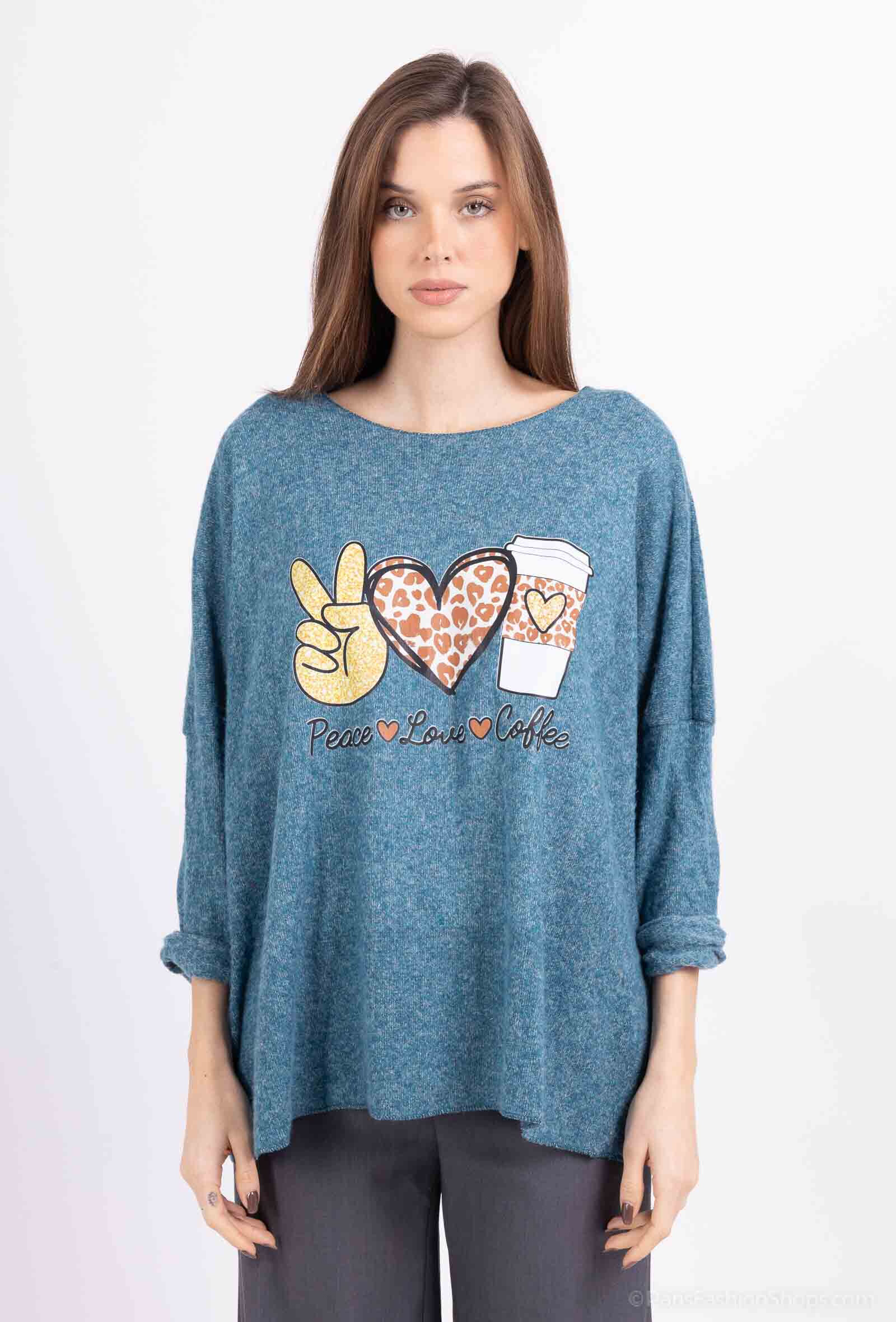 Wholesaler C.CONSTANTIA - Sweater with PEACE LOVE CAFE pattern