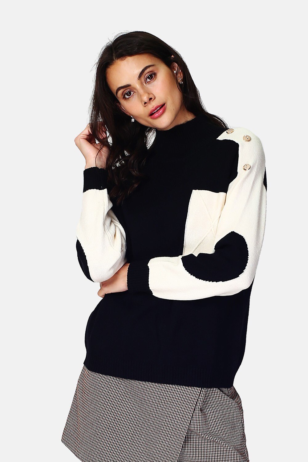 Wholesaler C&jo - Two-tone high-neck sweater with long sleeves in double yarn