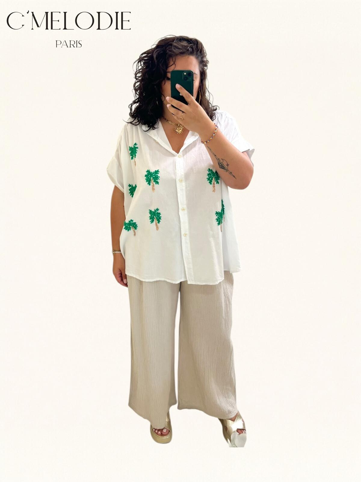 Wholesaler C'MELODIE - Large Size Palm Tree Pattern Shirt