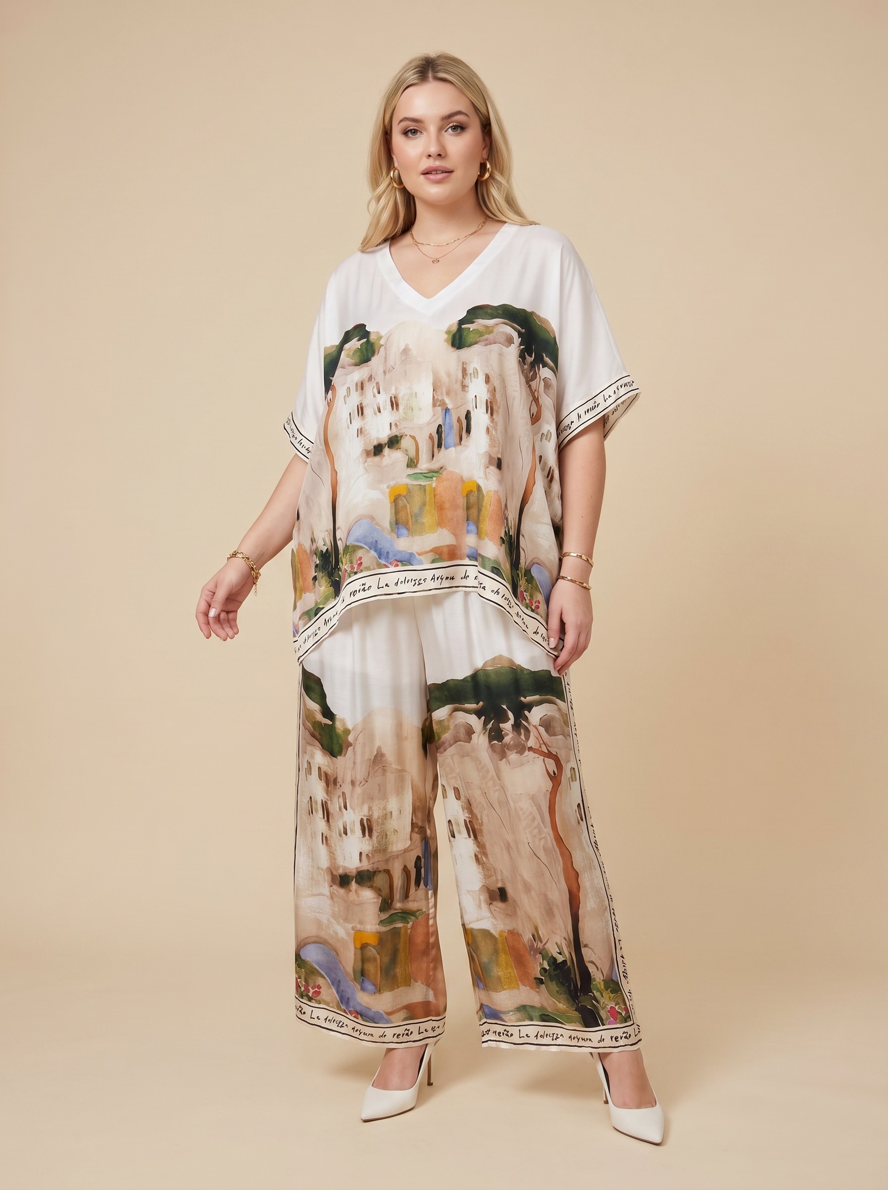 Großhändler C'MELODIE - Übergröße Satin-Set mit Digitaldruck