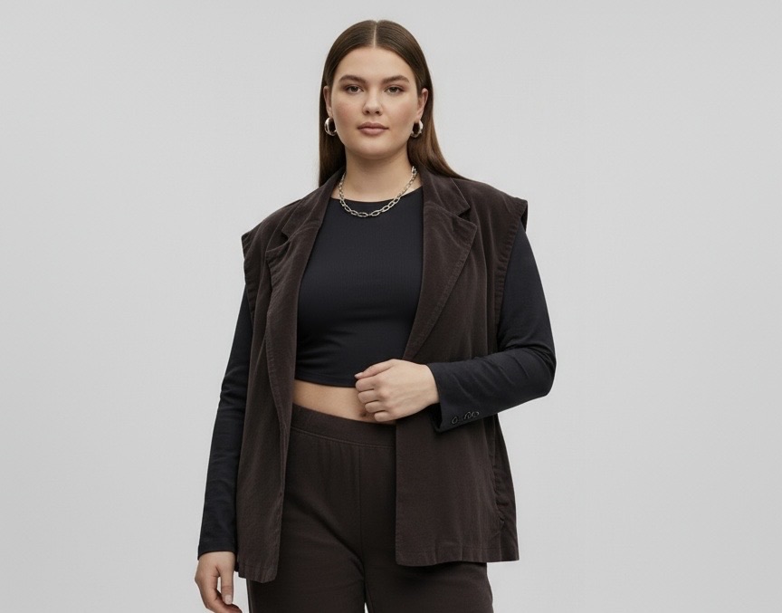 Grossiste C'MELODIE - Grande Taille - Veste sans manches élégante Grossiste C'MELODIE - Grande Taille - Veste sans manches élégante