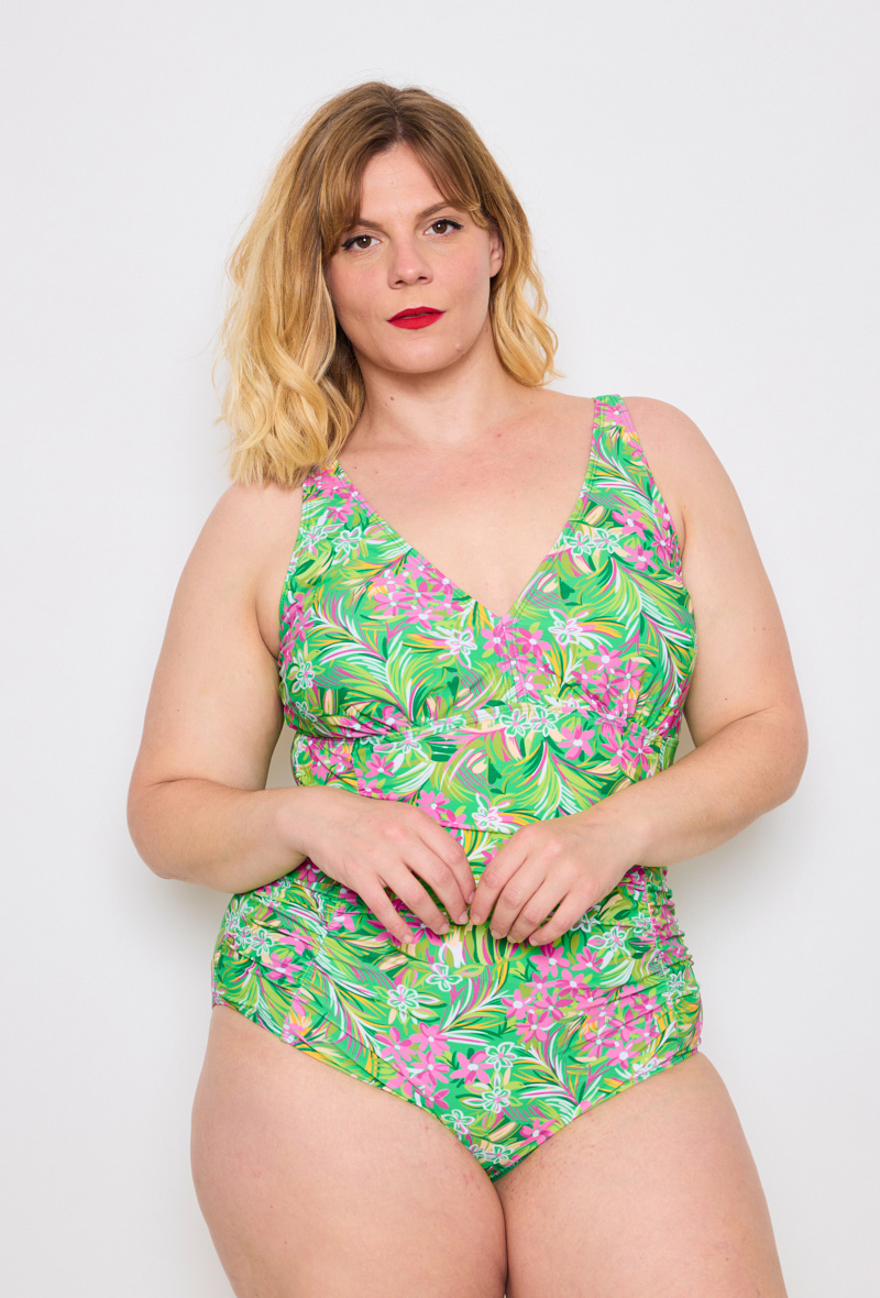 Grossiste C'MELODIE - Grande Taille – Maillot de bain 1 pièce à motif feuillage et décolleté croisé