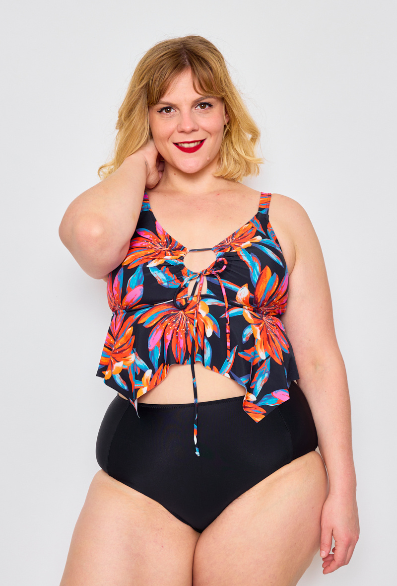 Grossiste C'MELODIE - Grande Taille Maillot de bain 2 pièces à nouer avec haut fluide imprimé tropical