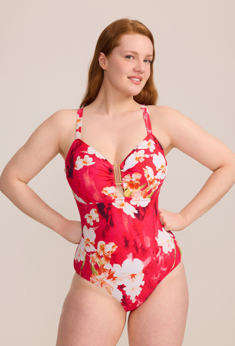 Grossiste C'MELODIE - Grande Taille – Maillot de Bain 1 Pièce Fleuri avec Décoration Métallique