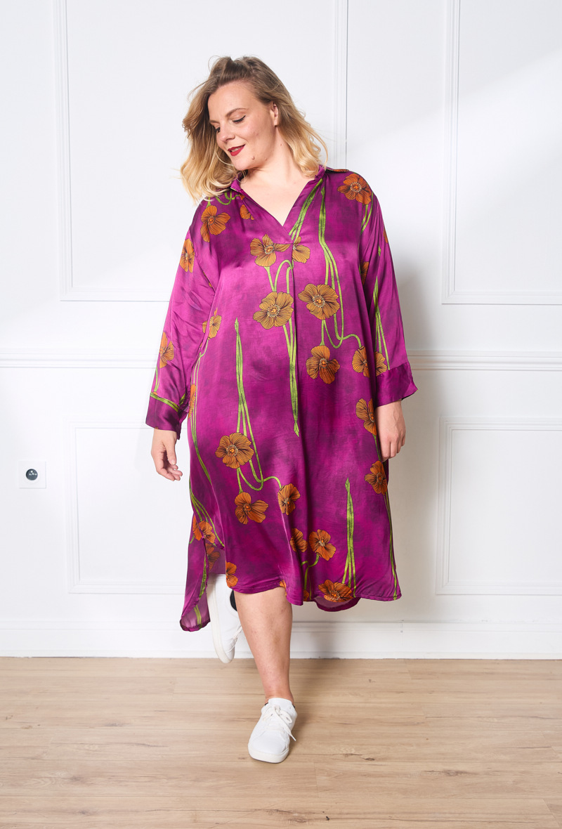 Mayorista C'MELODIE - Talla Grande - Vestido Midi Fluido con Flores