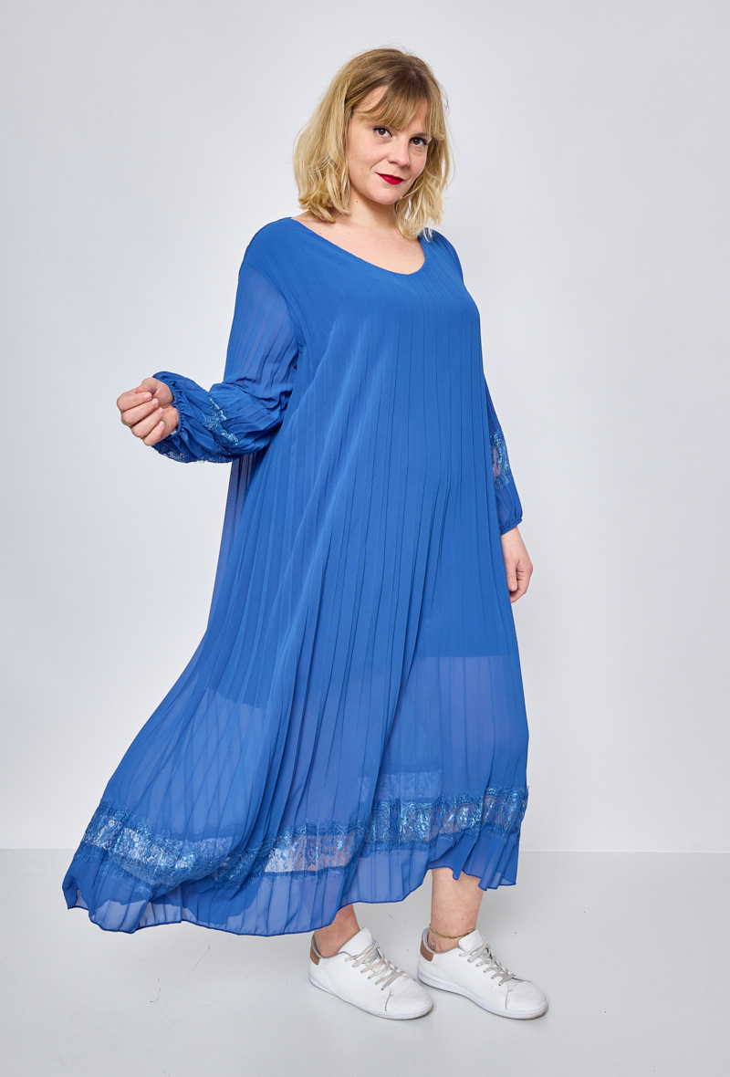 Mayorista C'MELODIE - Vestido Largo Plisado Talla Grande con Encaje