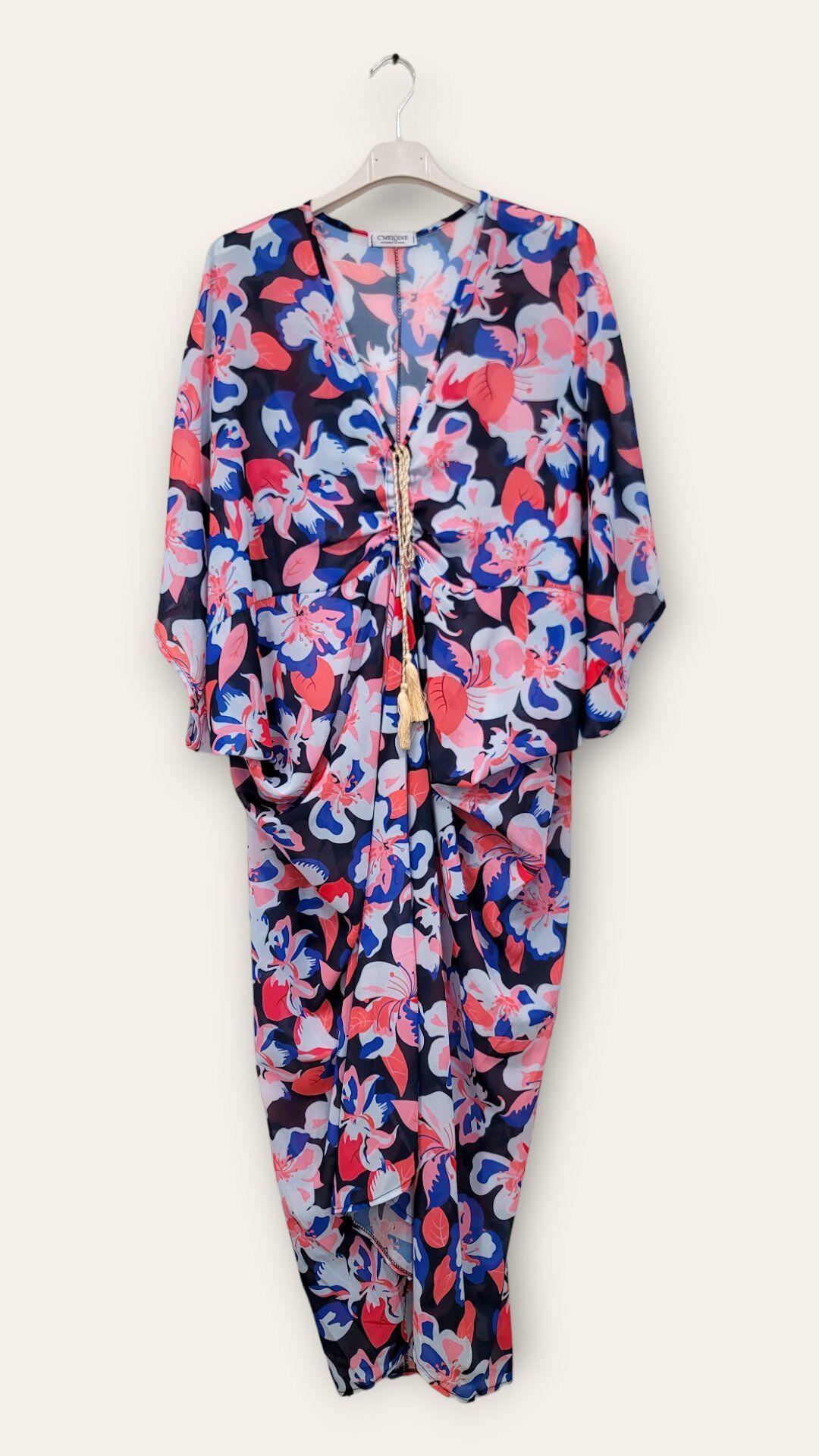 Mayorista C'MELODIE - Vestido fluido de talla grande con mangas y escote