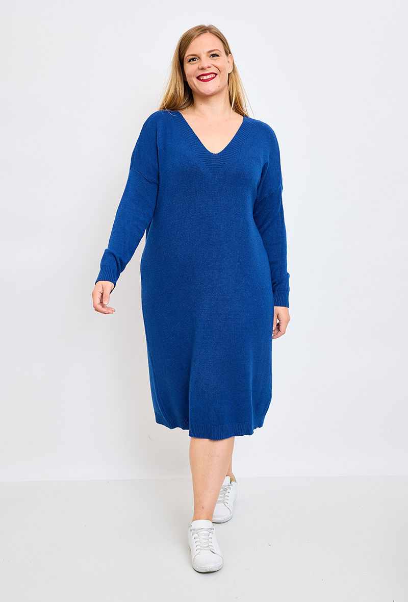 Mayorista C'MELODIE - Vestido de Punto Talla Grande con Cuello en V