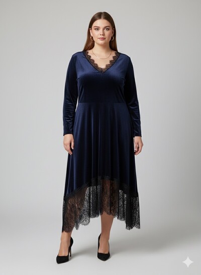 Grossiste C'MELODIE - Grande Taille - Robe Chic avec Dentelle Grossiste C'MELODIE - Grande Taille - Robe Chic avec Dentelle