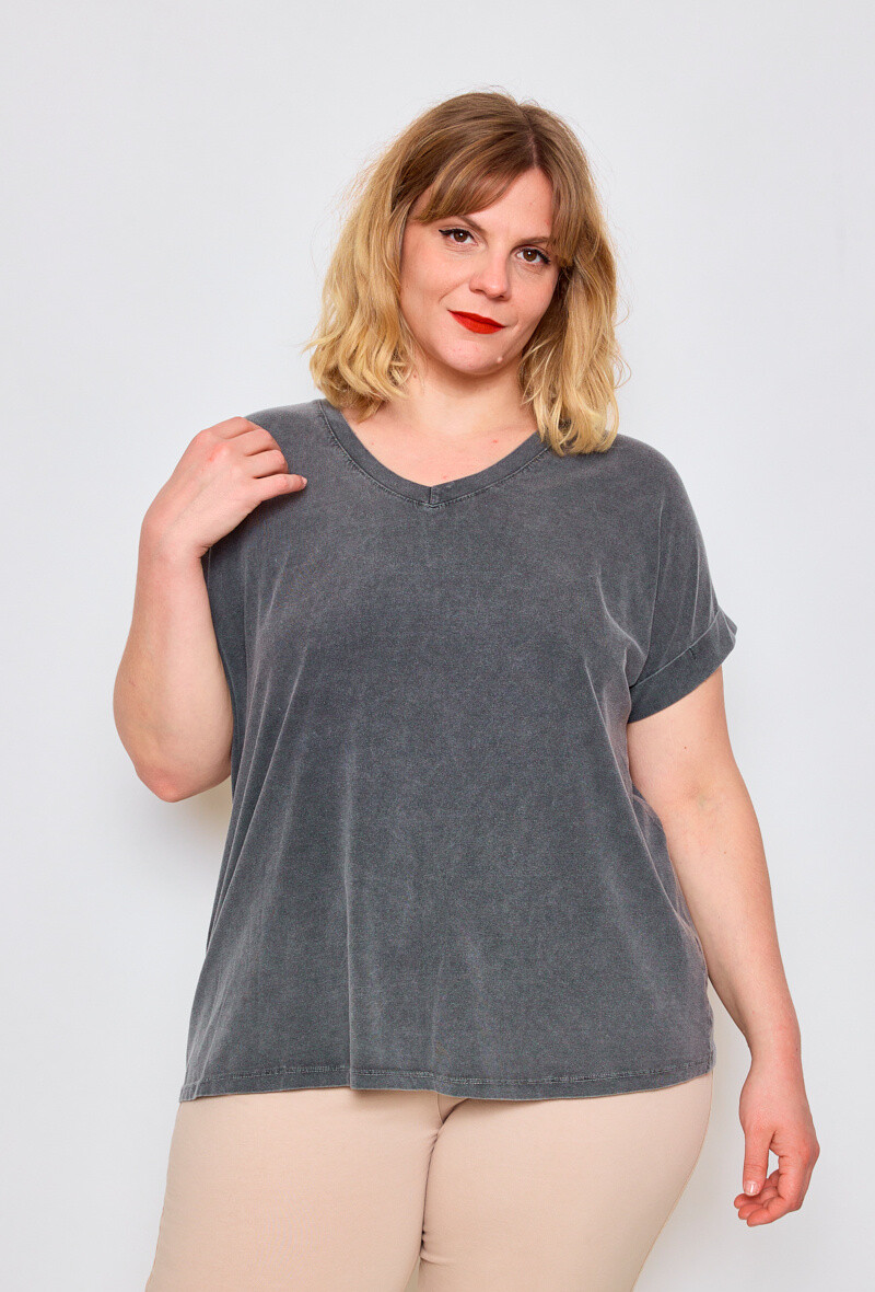 Mayorista C'MELODIE - Camiseta de cuello en V de gran tamaño con mangas enrolladas