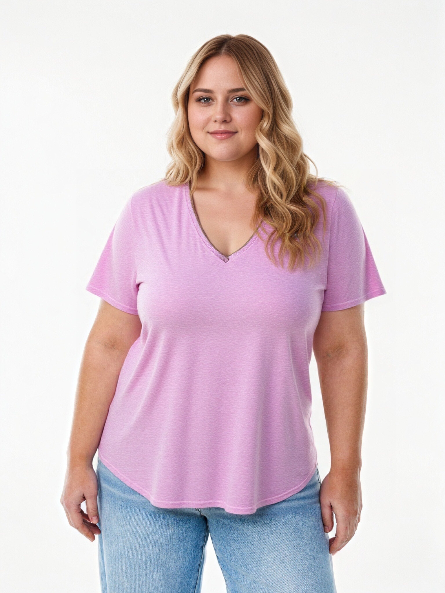 Mayorista C'MELODIE - Camiseta casual de talla grande con cuello en V