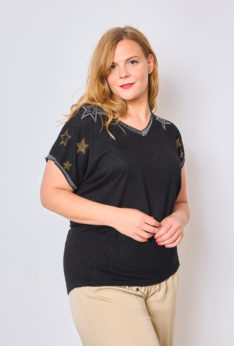 Grossiste C'MELODIE - Grande Taille T-shirt à étoiles brodées