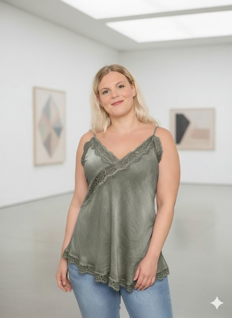 Grossiste C'MELODIE - Grande Taille - Top en satin avec dentelle