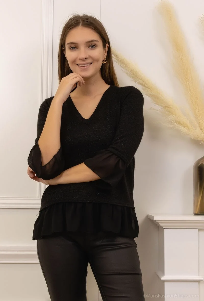 Wholesaler Camille de Paris - Shirt collar sweater with glitter MINI ME COLLECTION Made In France