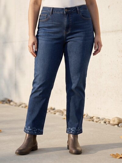 Grossista CAROLE / VOGGO - Jeans Lunghezza 7/8 – Taglia Grande – Ricamo Floreale Grossista CAROLE / VOGGO - Jeans Lunghezza 7/8 – Taglia Grande – Ricamo Floreale