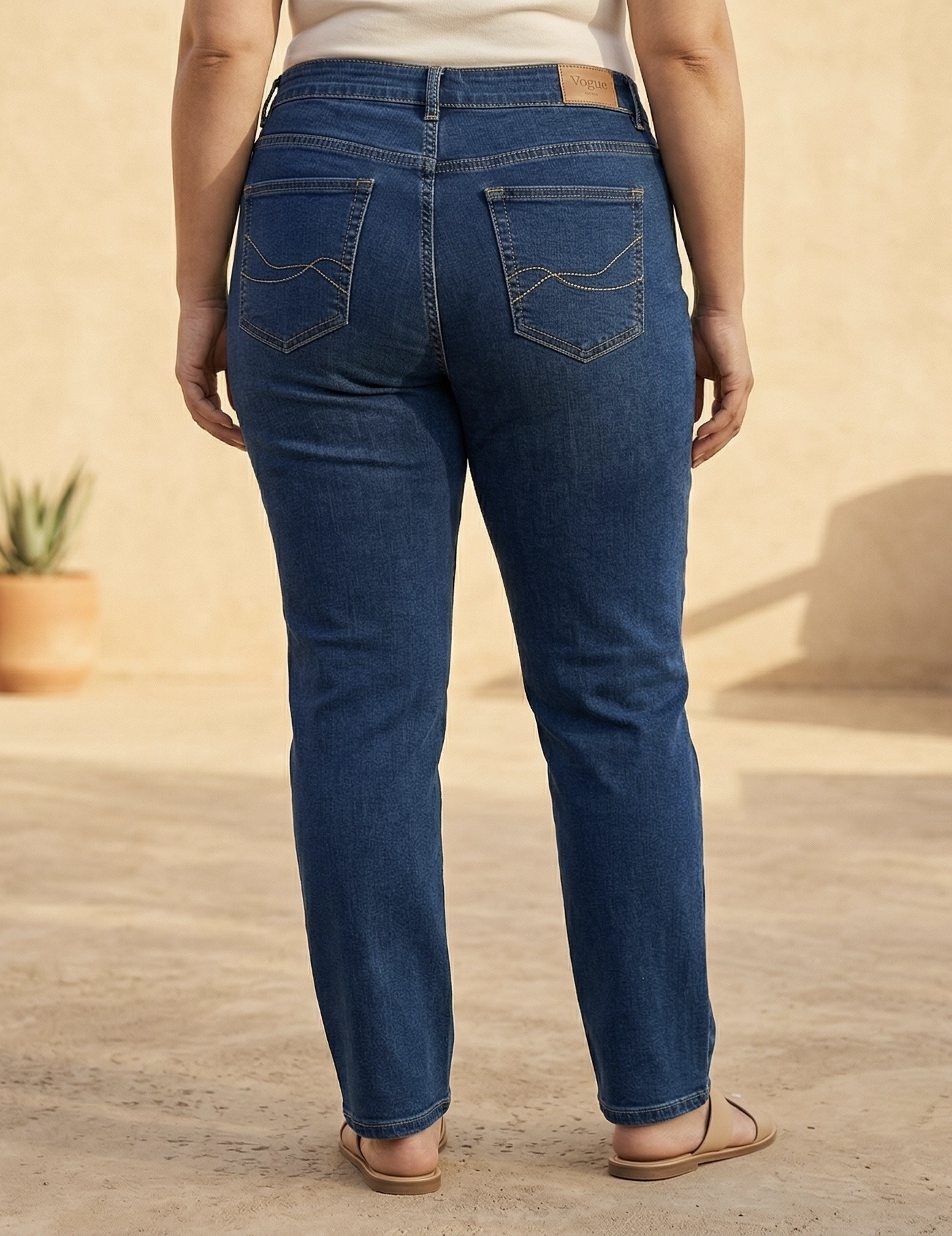 Wholesaler CAROLE / VOGGO - Straight Cut Jeans – Plus Size – Rhinestones on Back Pockets