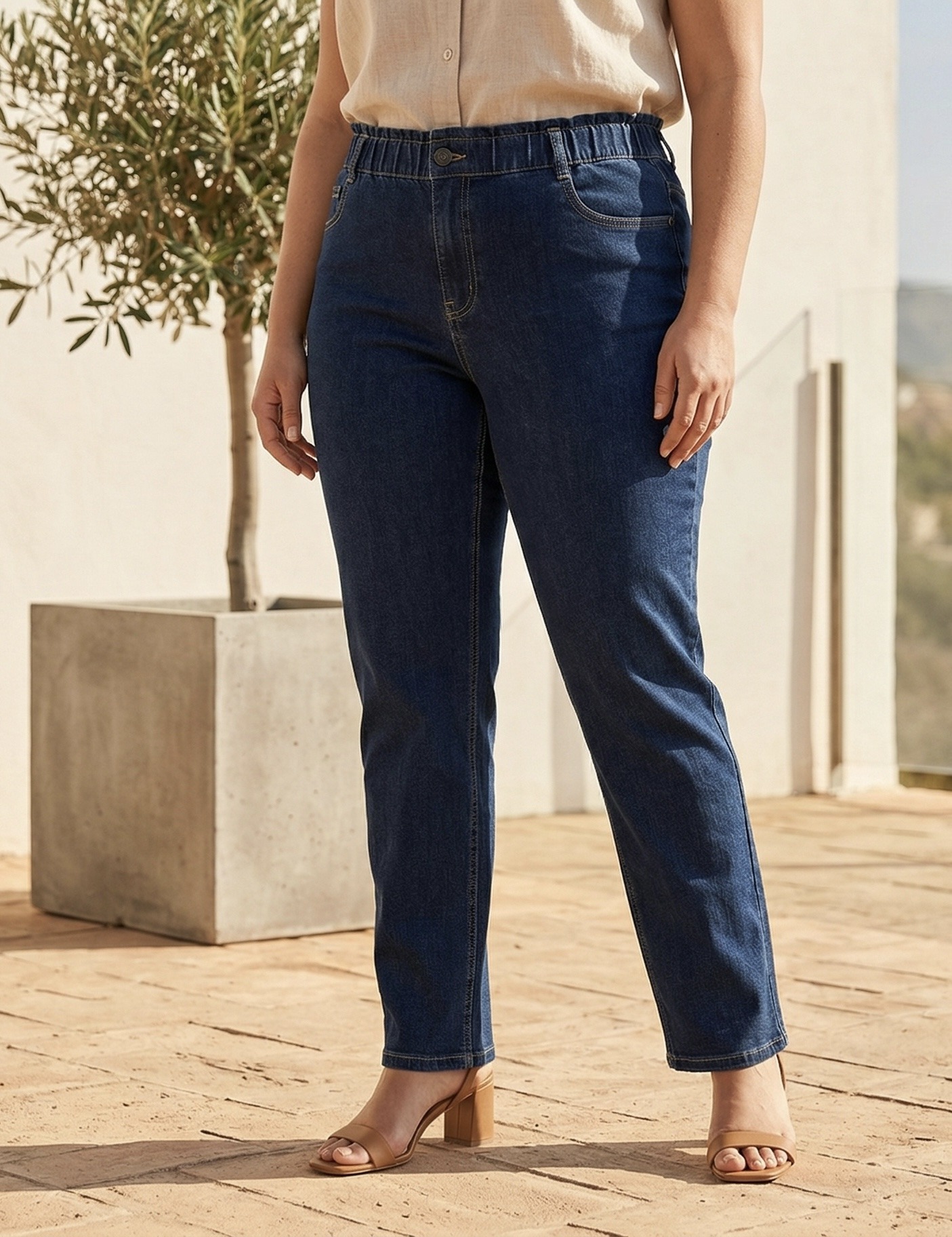 Großhändler CAROLE / VOGGO - Gerade geschnittene Jeans – Große Größen – Elastischer Bund