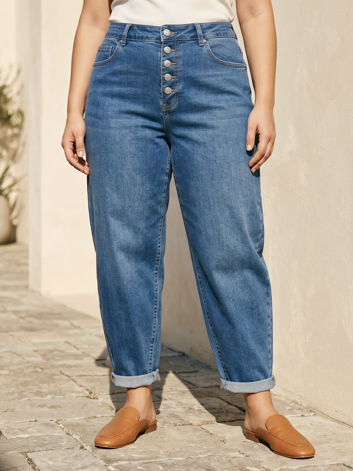 Großhändler CAROLE / VOGGO - Mom Fit Jeans – Große Größen – 5 Stilvolle Knöpfe