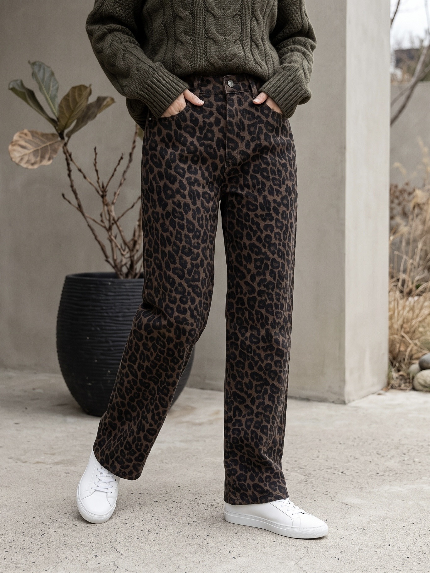 Großhändler CAROLE / VOGGO - Weite Jeans – Braunes Leopardenmuster