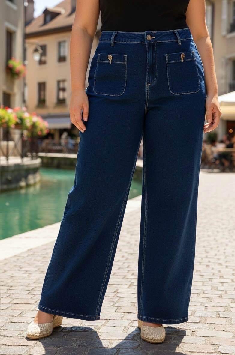 Grossista CAROLE / VOGGO - Jeans a Gamba Larga – Taglia Grande – Tasche Applicate Eleganti