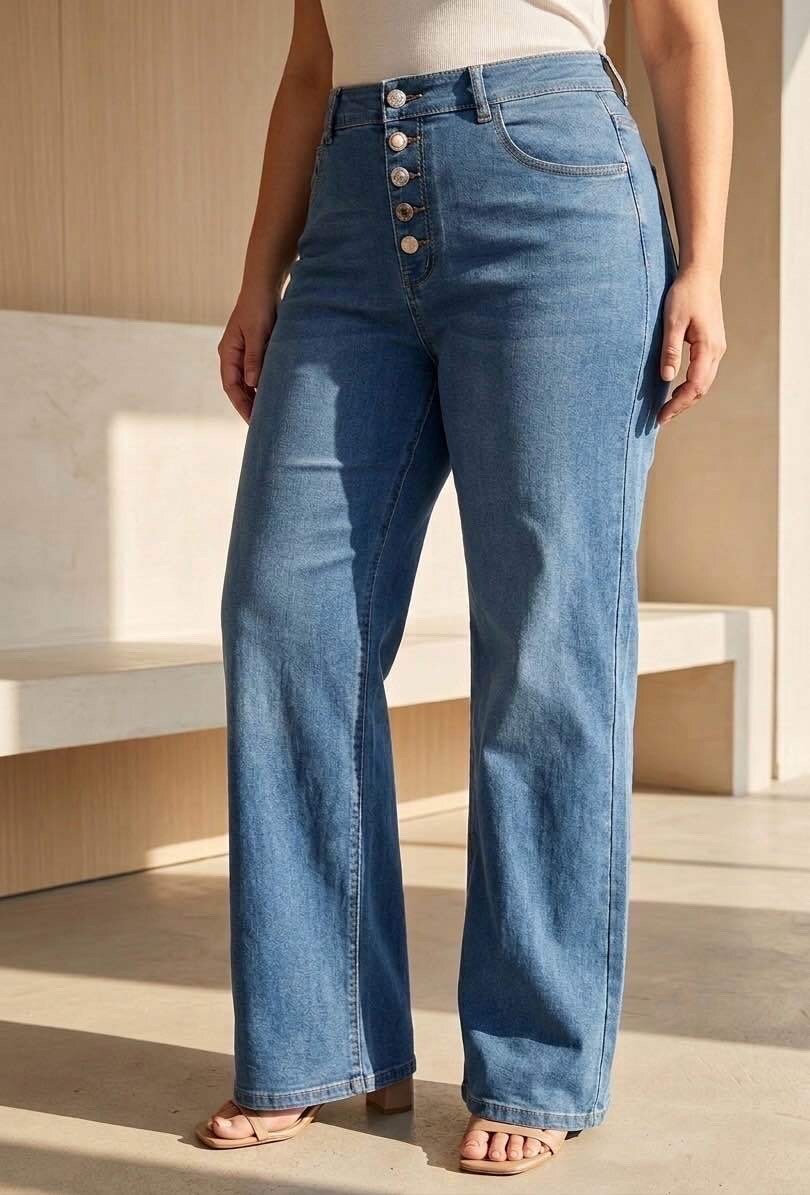 Grossista CAROLE / VOGGO - Jeans a Gamba Larga – Taglia Grande – 5 Bottoni Originali