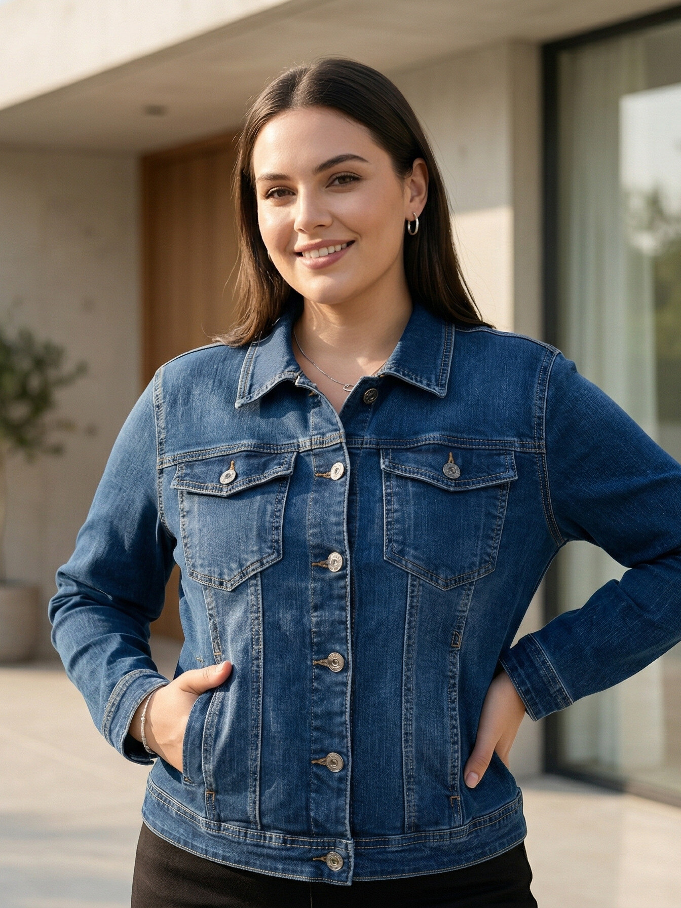 Grossista CAROLE / VOGGO - Giacca di Jeans – Taglia Grande – Vestibilità Autentica – Blu Pietra