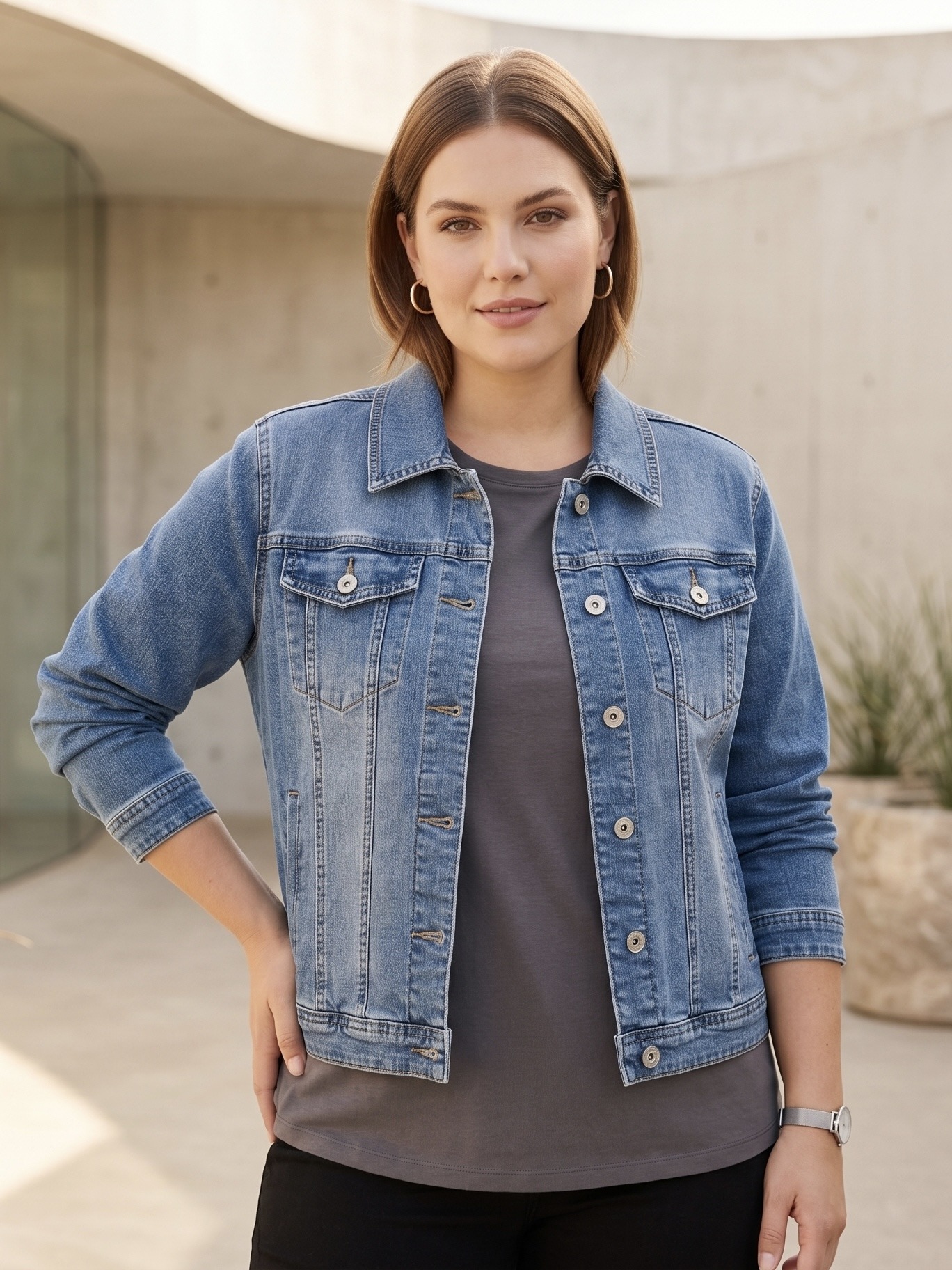 Grossista CAROLE / VOGGO - Giacca di Jeans – Taglia Grande – Vestibilità Autentica – Blu Denim