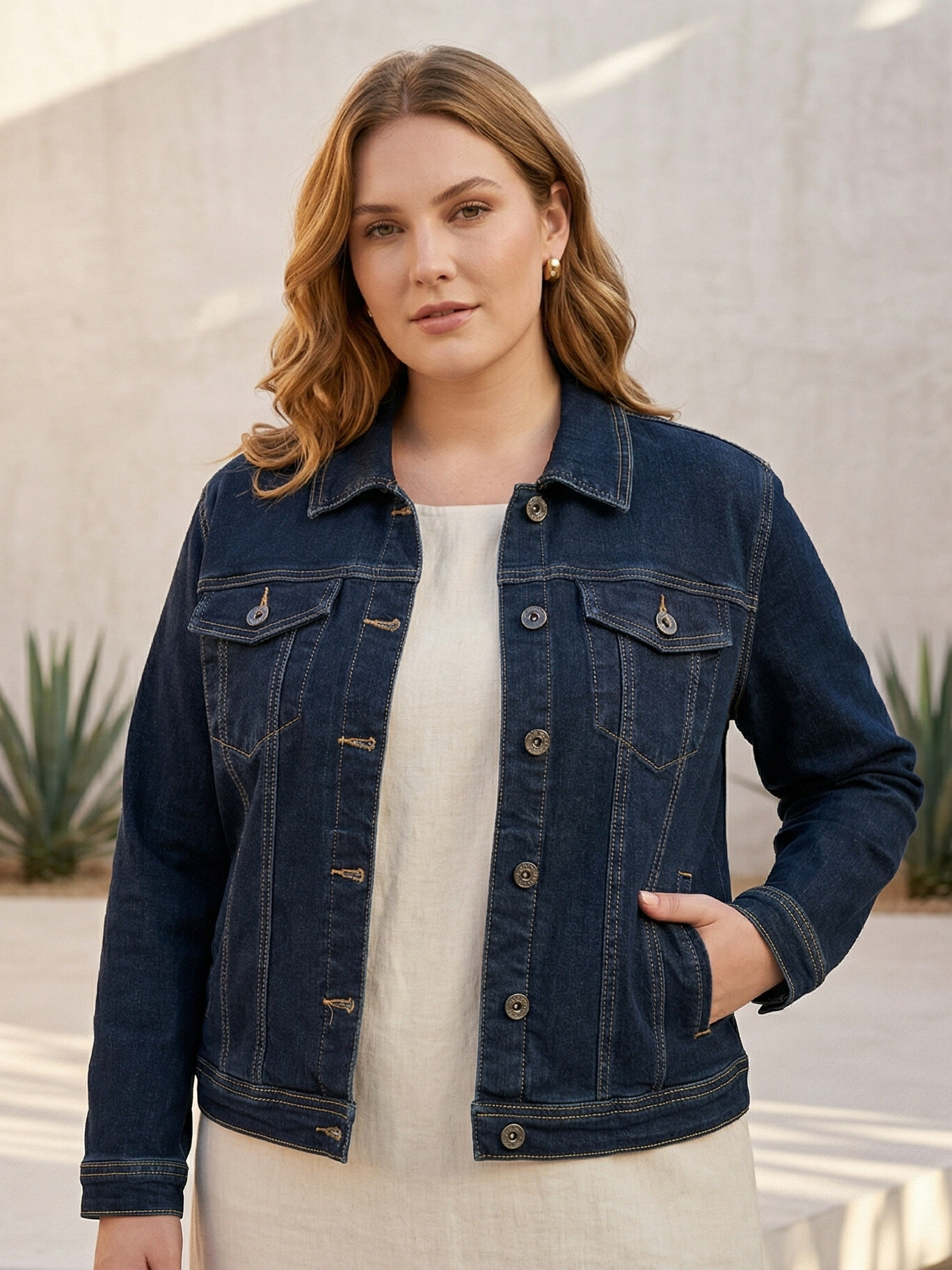 Grossista CAROLE / VOGGO - Giacca di Jeans – Taglia Grande – Vestibilità Autentica – Blu Grezzo
