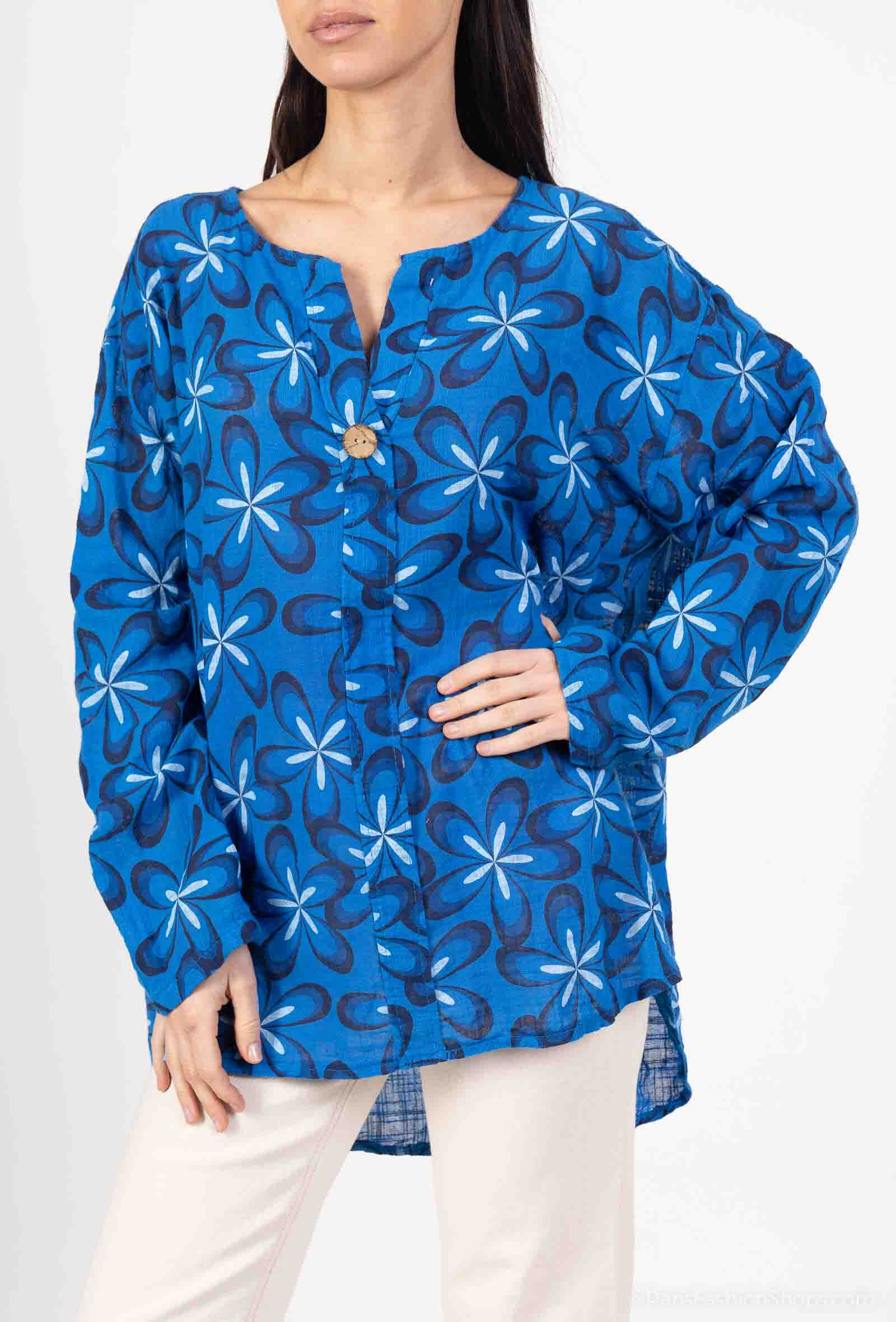 Grossiste Catherine Style - Blouse en toile de coton à imprimé fleuries
