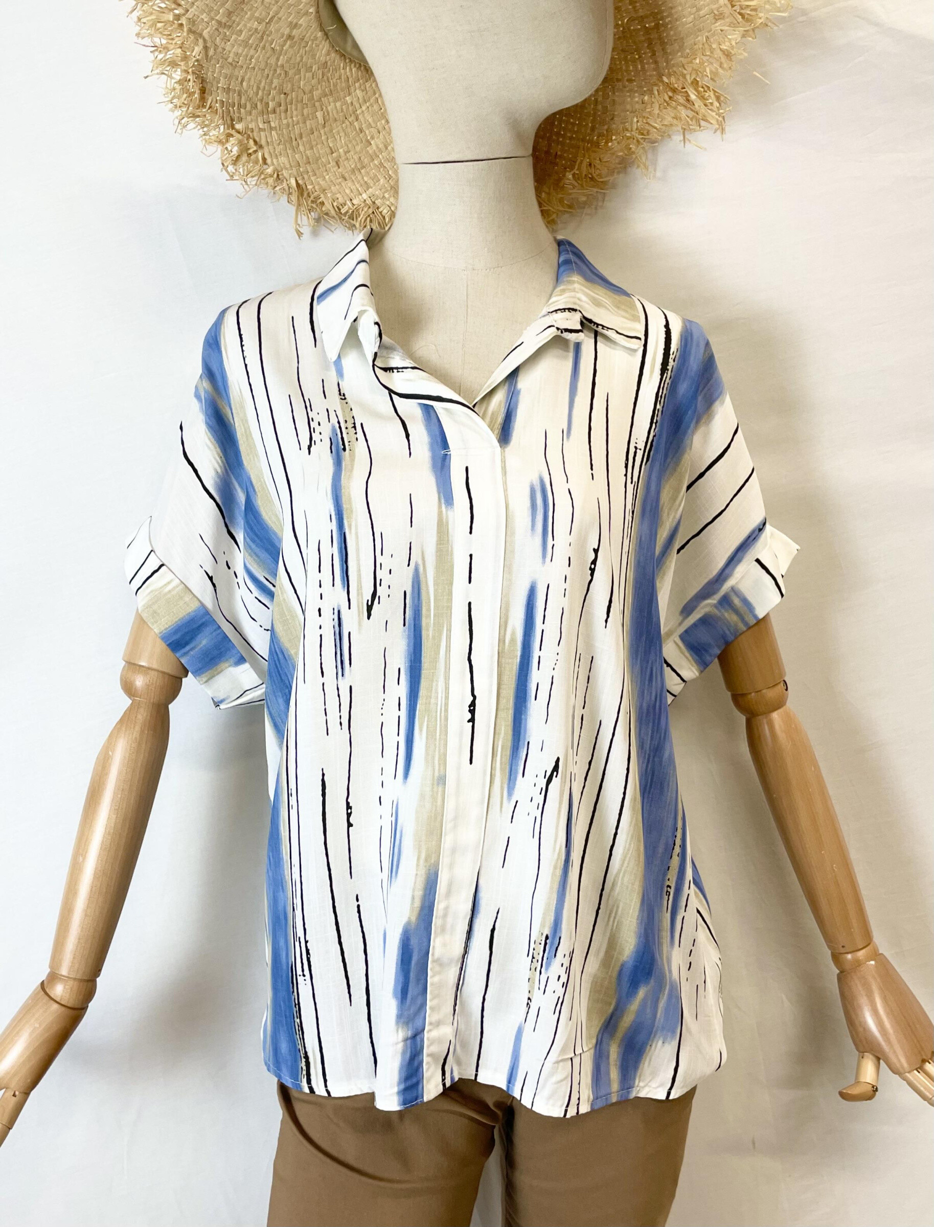 Grossista Catherine Style - Blusa con colletto da camicia e stampa a righe colorate