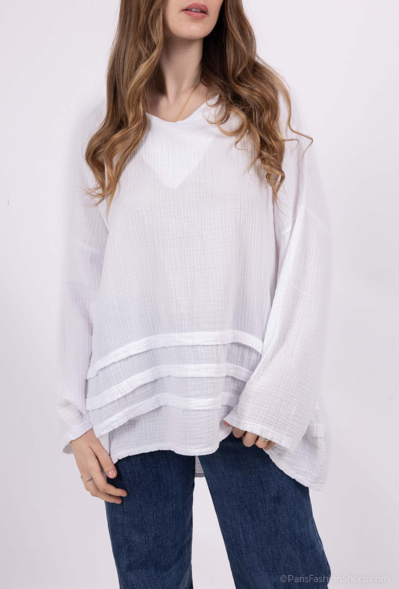 Grossiste Catherine Style - Blouse en gaze de coton