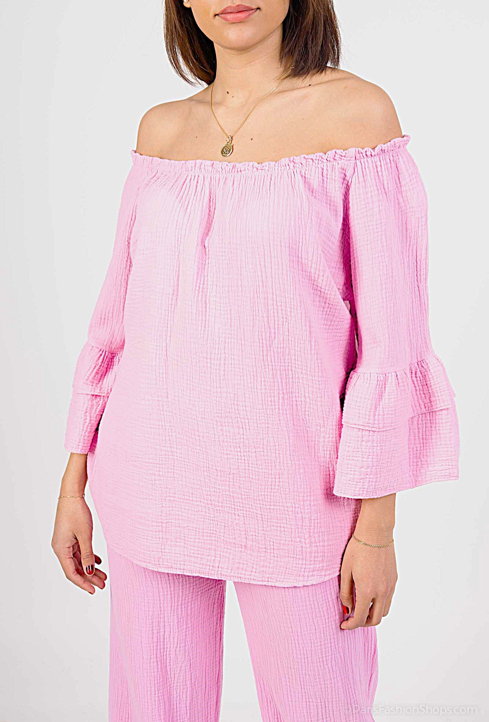 Grossiste Catherine Style - Blouse à épaule dénudé à volants