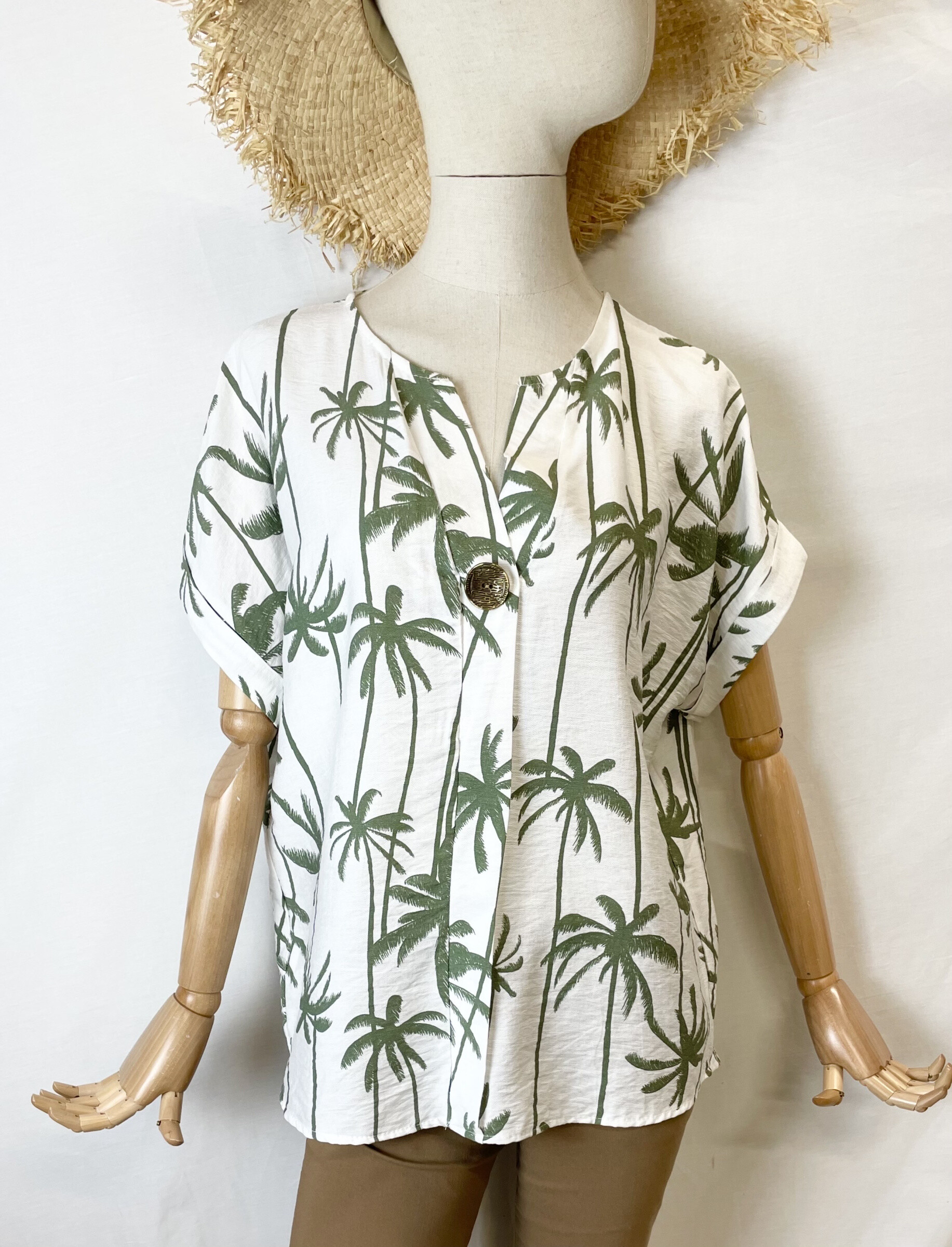 Mayorista Catherine Style - Blusa fluida con botón Impresión de coco