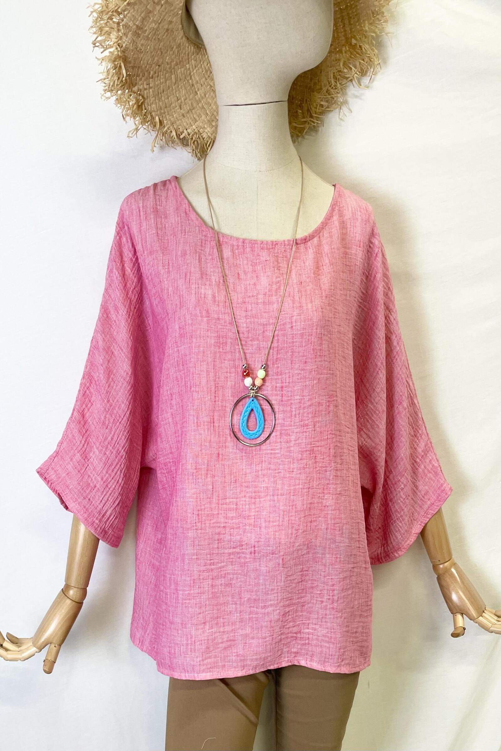 Grossista Catherine Style - Blusa fluida con colletti in viscosa e lino